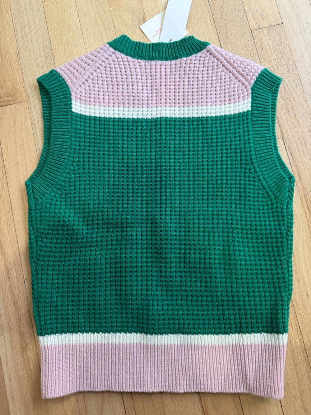 Marni Green Knit V-Neck Sweater Vest with Pink and White Trim - Picture 3 of 3